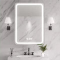 FAMYYT 20 in. W x 28 in. H Rectangular Iron Medicine Cabinet with Mirror, Dimmable LED Light, Anti-Fog and Outlets - Fully Assembled
