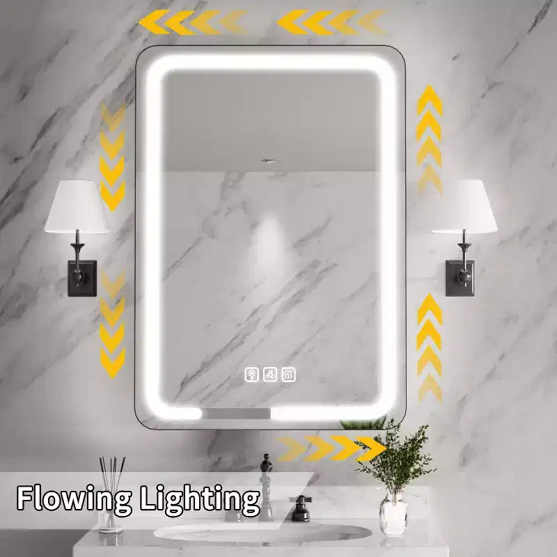 FAMYYT 20 in. W x 28 in. H Rectangular Iron Medicine Cabinet with Mirror, Dimmable LED Light, Anti-Fog and Outlets - Fully Assembled