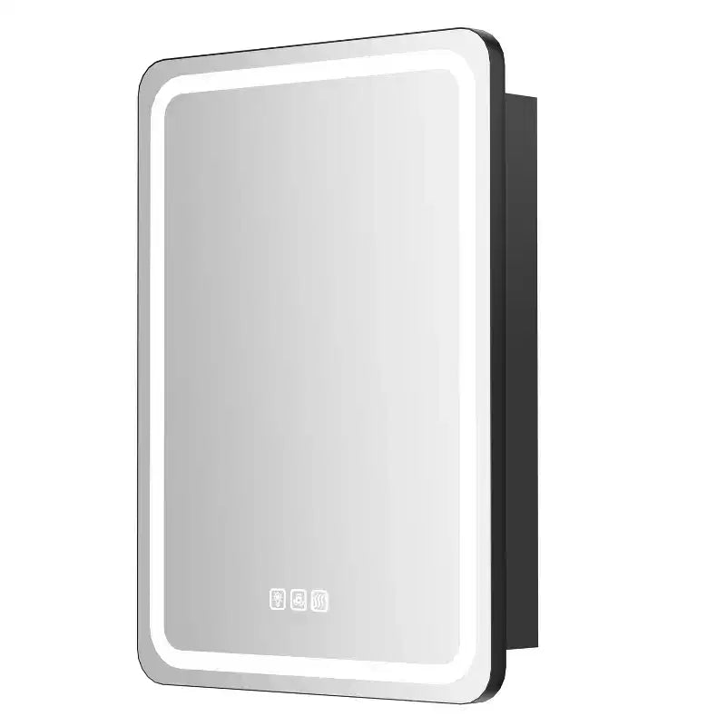 FAMYYT 20 in. W x 28 in. H Rectangular Iron Medicine Cabinet with Mirror, Dimmable LED Light, Anti-Fog and Outlets - Fully Assembled