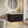 Floating Bathroom Vanity with Sink - Modern Wall Mounted Vanity with Ceramic Sink, 2 Large Drawers, Waterproof & Easy Clean