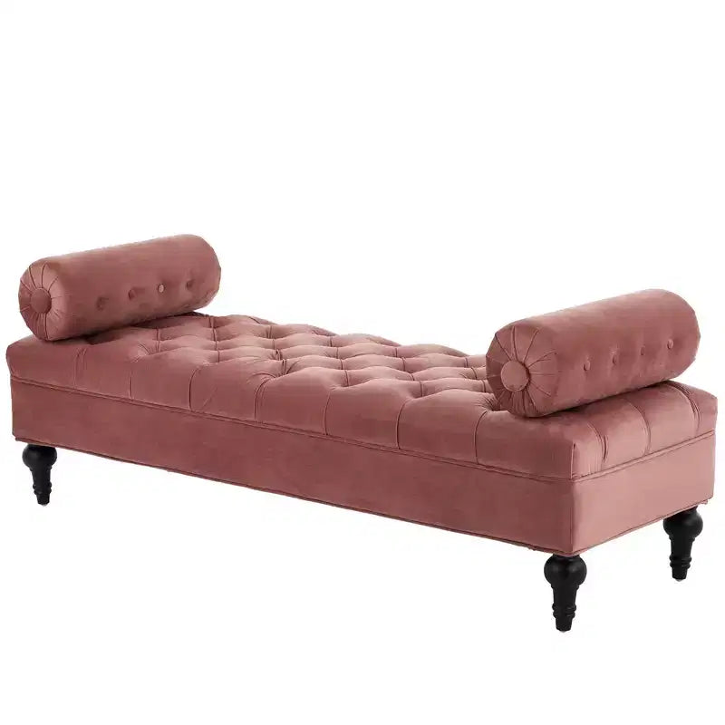 Whisen End of Bed Bench, Velvet Upholstered Tufted Bench Bedroom Bench Ottoman Footstool, Entryway Closet Bench with 2 Detachable Pillows