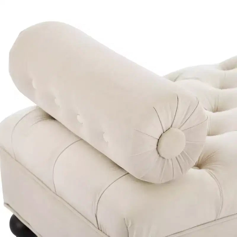 Whisen End of Bed Bench, Velvet Upholstered Tufted Bench Bedroom Bench Ottoman Footstool, Entryway Closet Bench with 2 Detachable Pillows
