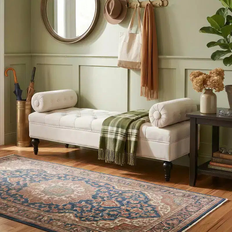 Whisen End of Bed Bench, Velvet Upholstered Tufted Bench Bedroom Bench Ottoman Footstool, Entryway Closet Bench with 2 Detachable Pillows