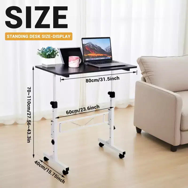 Mobile Standing Desk - Adjustable Height, Rolling Laptop Table with Wheels, Portable Workstation, Home Office Overbed Training Room