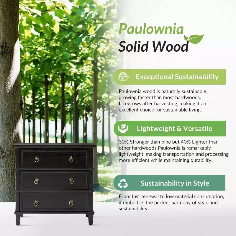 Helena 28W 3-Drawer Solid Wood End Table Set of 2 with Built-in Charging Station|HULALA HOME