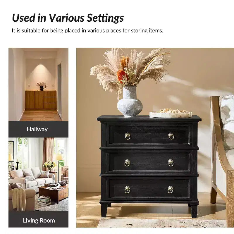 Helena 28W 3-Drawer Solid Wood End Table Set of 2 with Built-in Charging Station|HULALA HOME