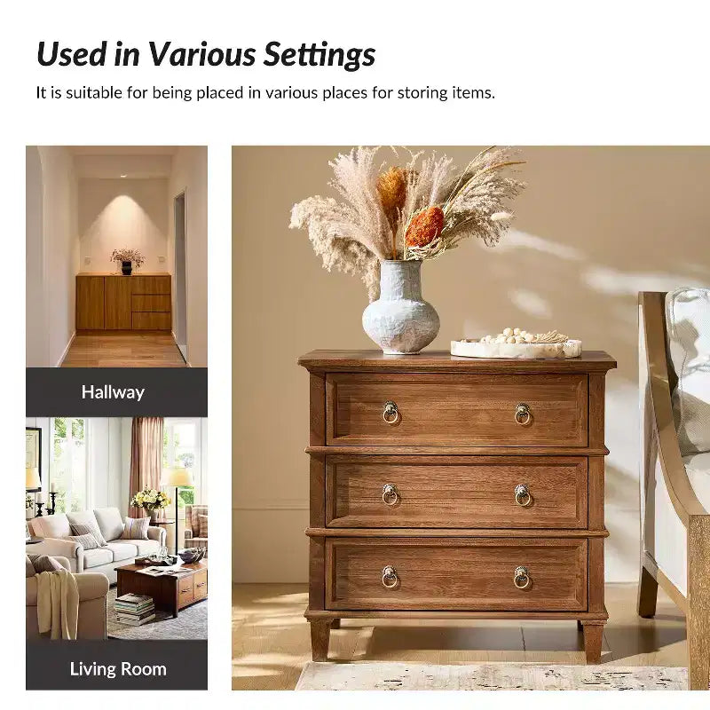 Helena 28W 3-Drawer Solid Wood End Table Set of 2 with Built-in Charging Station|HULALA HOME
