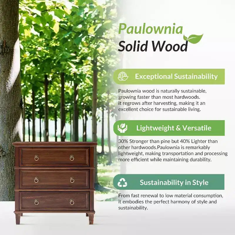 Helena 28W 3-Drawer Solid Wood End Table Set of 2 with Built-in Charging Station|HULALA HOME