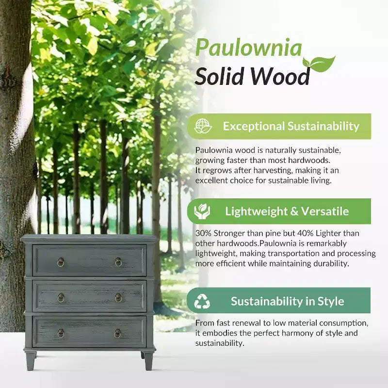 Helena 28W 3-Drawer Solid Wood End Table Set of 2 with Built-in Charging Station|HULALA HOME