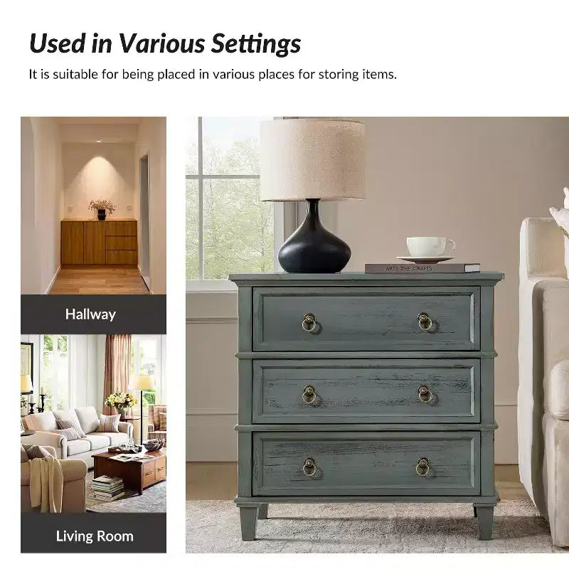 Helena 28W 3-Drawer Solid Wood End Table Set of 2 with Built-in Charging Station|HULALA HOME