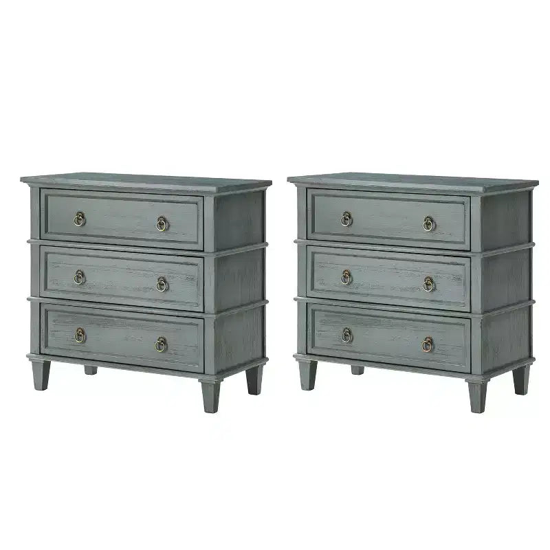 Helena 28W 3-Drawer Solid Wood End Table Set of 2 with Built-in Charging Station|HULALA HOME