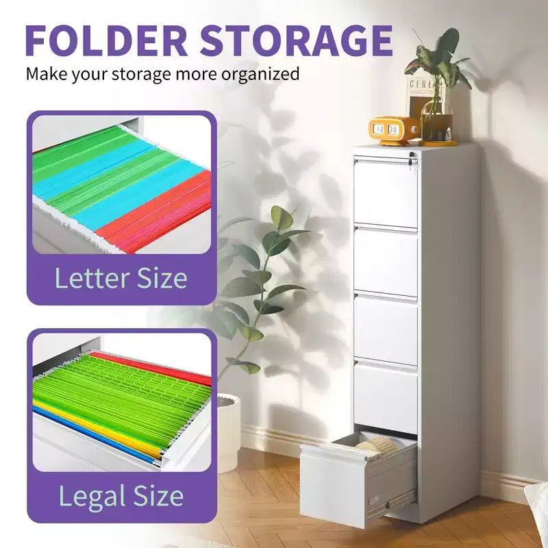 5 Drawer Metal Vertical File Cabinet with Lock Office Home Steel Vertical File Cabinet