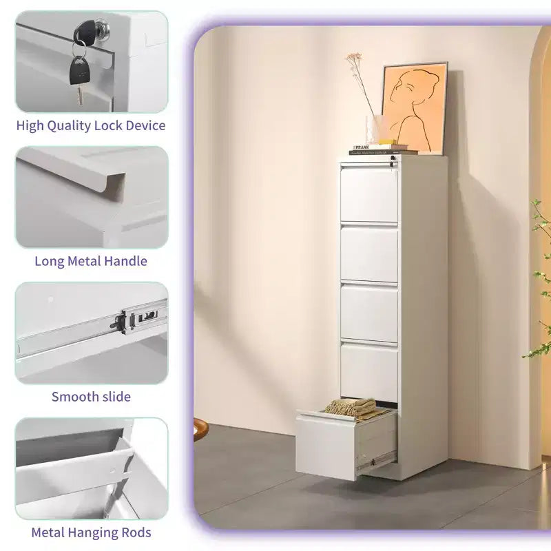 5 Drawer Metal Vertical File Cabinet with Lock Office Home Steel Vertical File Cabinet