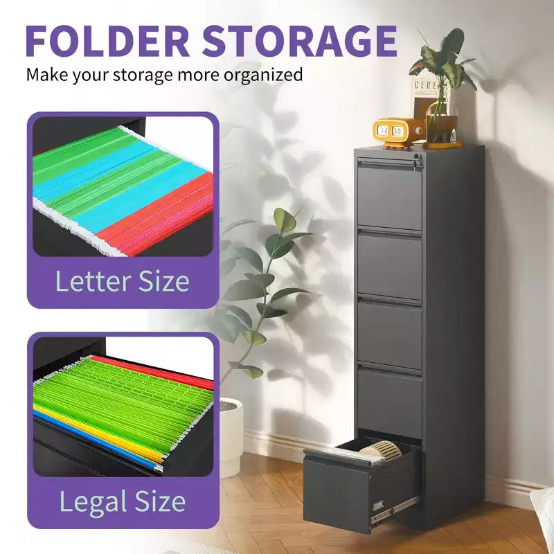 5 Drawer Metal Vertical File Cabinet with Lock Office Home Steel Vertical File Cabinet