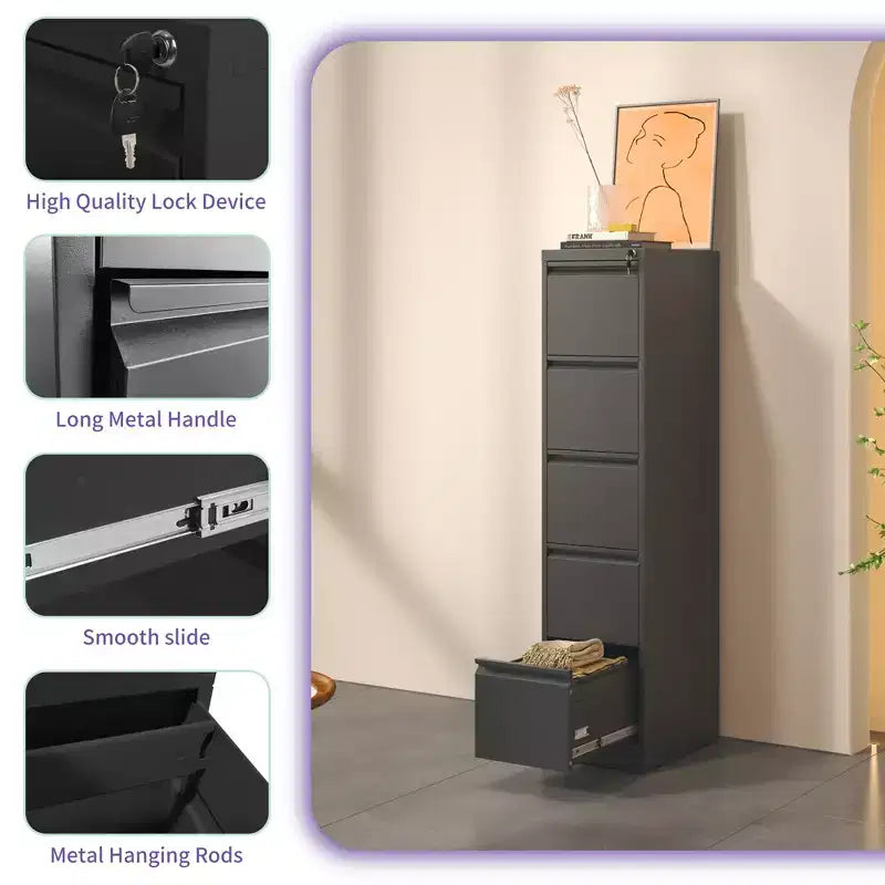 5 Drawer Metal Vertical File Cabinet with Lock Office Home Steel Vertical File Cabinet