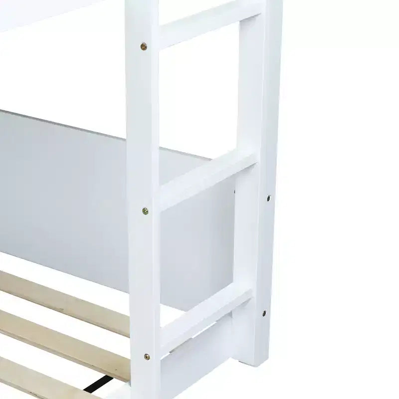Bellemave Twin Over Twin House Bunk Bed, Low Floor Wood Bunk Bed with Roof Frame, Guardrails & Ladder, Rubber Wood Kids Bed Frame