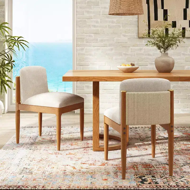 Set of 2 Modern Dining Chairs, Kitchen Chairs with Woven Rope Backrest & Solid Rubberwood Legs, Walnut Finish - ModernLuxe