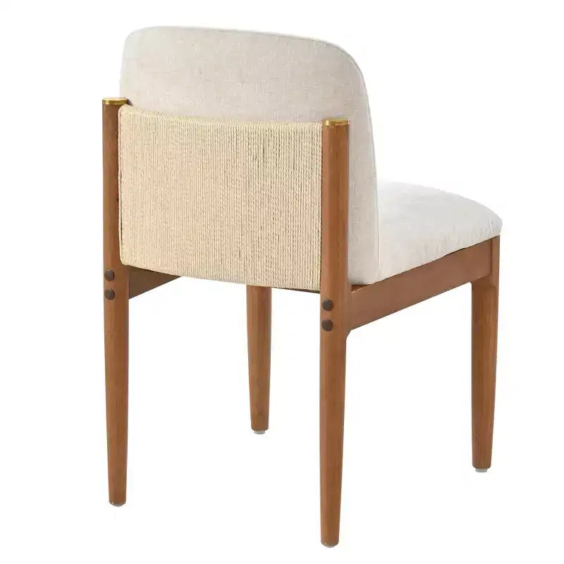 Set of 2 Modern Dining Chairs, Kitchen Chairs with Woven Rope Backrest & Solid Rubberwood Legs, Walnut Finish - ModernLuxe