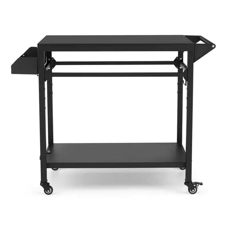 3-Tier Rolling Outdoor Grill Cart and BBQ Prep Table with Wheels, Pizza Oven Stand with Mesh Racks and Utensil Hooks for Patio, Camping and Parties