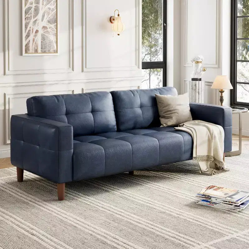 83in Modern Faux Leather 3-Seater Sofa, Deep Seating Couch with Wide Arms, Back Cushions and 2 Pillows for Living Room and Office