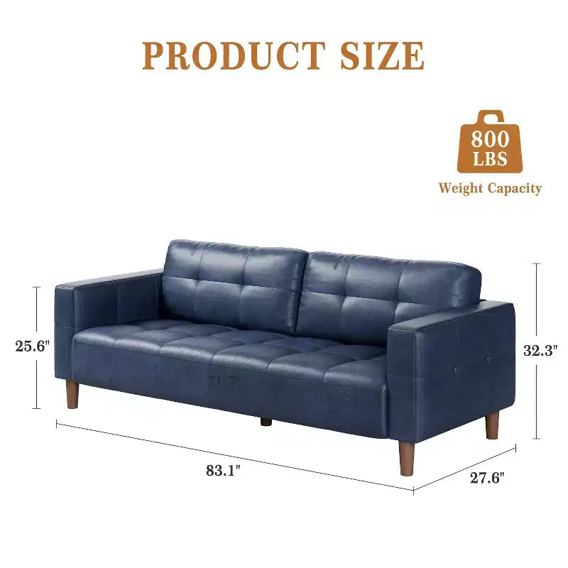 83in Modern Faux Leather 3-Seater Sofa, Deep Seating Couch with Wide Arms, Back Cushions and 2 Pillows for Living Room and Office