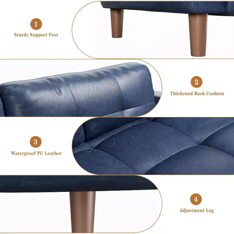 83in Modern Faux Leather 3-Seater Sofa, Deep Seating Couch with Wide Arms, Back Cushions and 2 Pillows for Living Room and Office