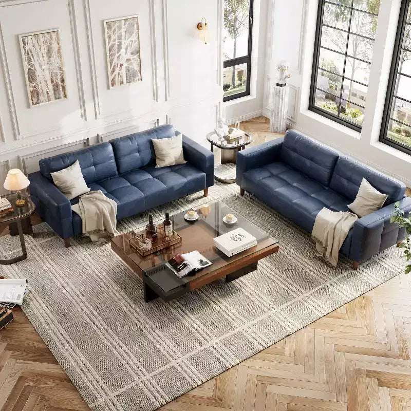 83in Modern Faux Leather 3-Seater Sofa, Deep Seating Couch with Wide Arms, Back Cushions and 2 Pillows for Living Room and Office