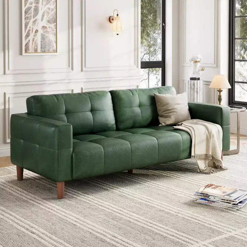 83in Modern Faux Leather 3-Seater Sofa, Deep Seating Couch with Wide Arms, Back Cushions and 2 Pillows for Living Room and Office
