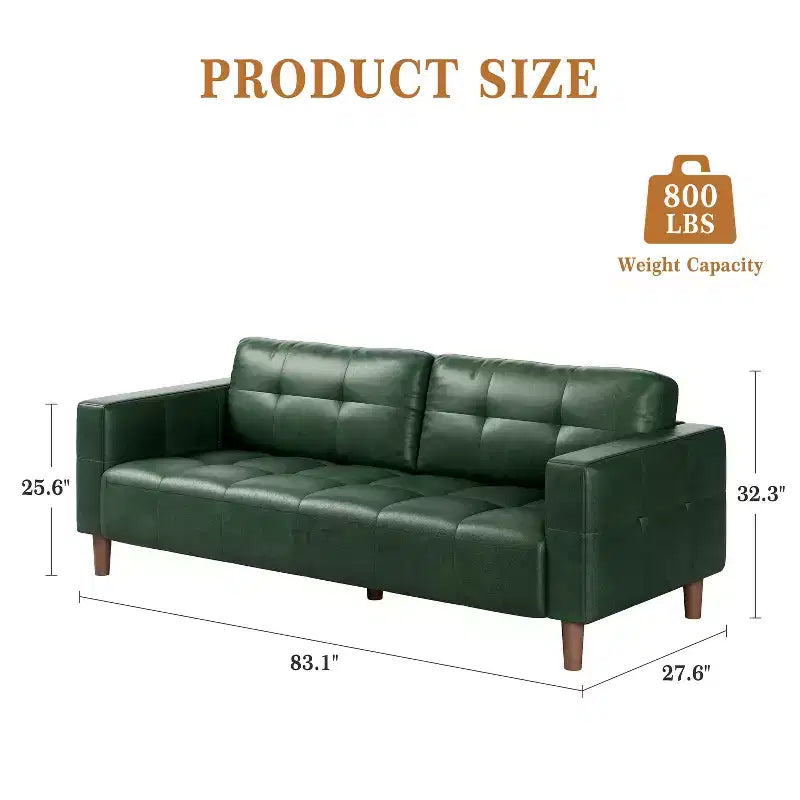 83in Modern Faux Leather 3-Seater Sofa, Deep Seating Couch with Wide Arms, Back Cushions and 2 Pillows for Living Room and Office