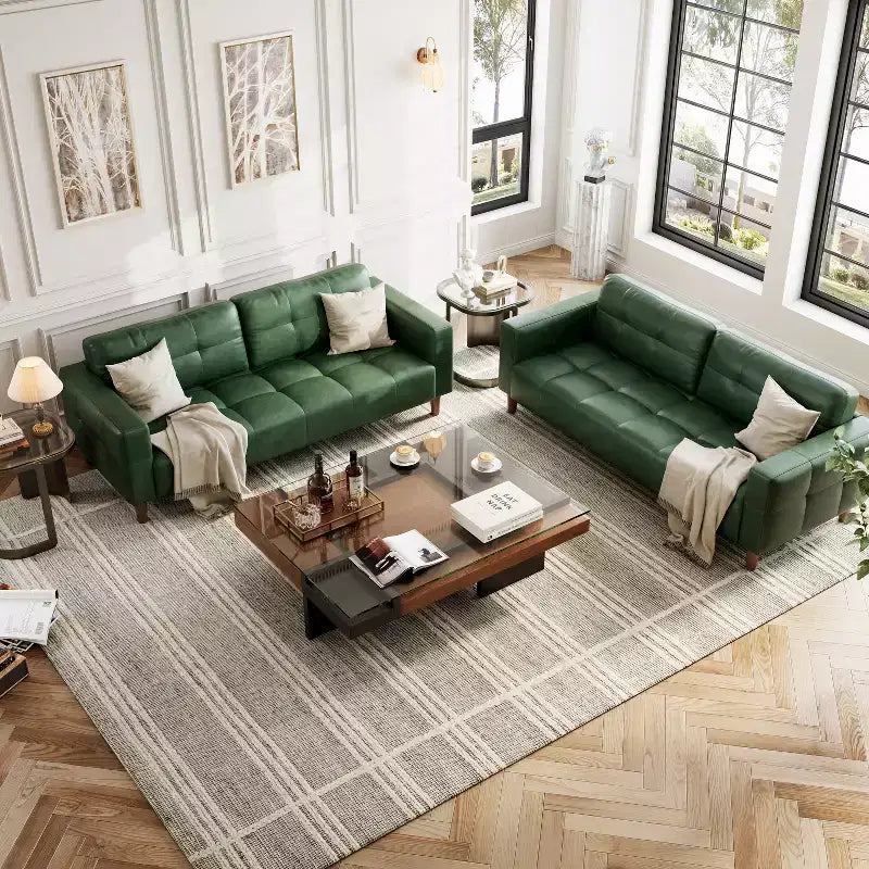 83in Modern Faux Leather 3-Seater Sofa, Deep Seating Couch with Wide Arms, Back Cushions and 2 Pillows for Living Room and Office