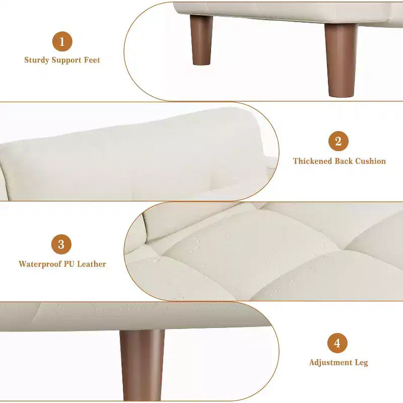83in Modern Faux Leather 3-Seater Sofa, Deep Seating Couch with Wide Arms, Back Cushions and 2 Pillows for Living Room and Office