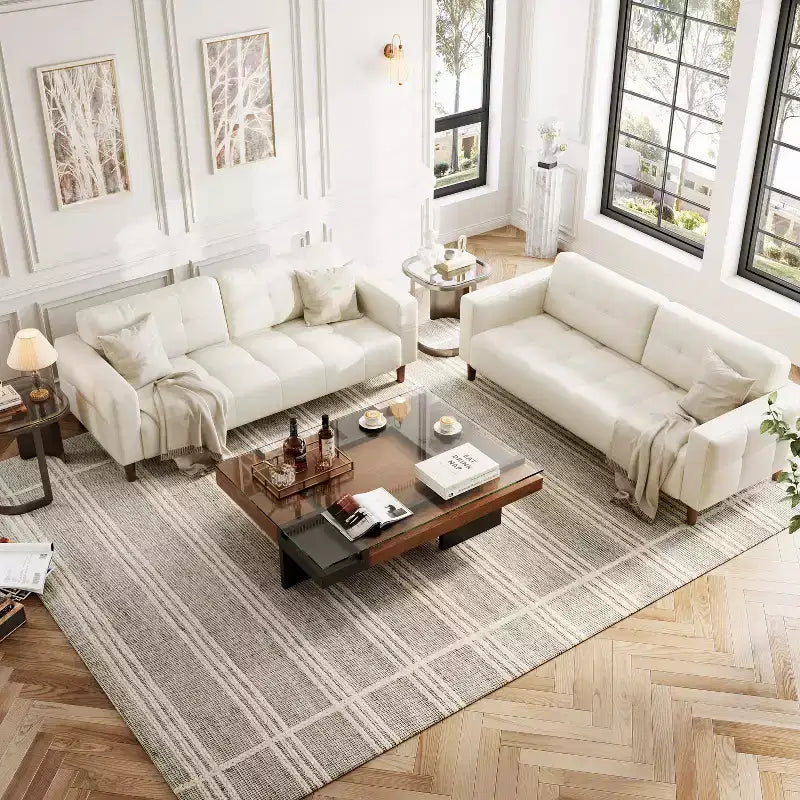 83in Modern Faux Leather 3-Seater Sofa, Deep Seating Couch with Wide Arms, Back Cushions and 2 Pillows for Living Room and Office