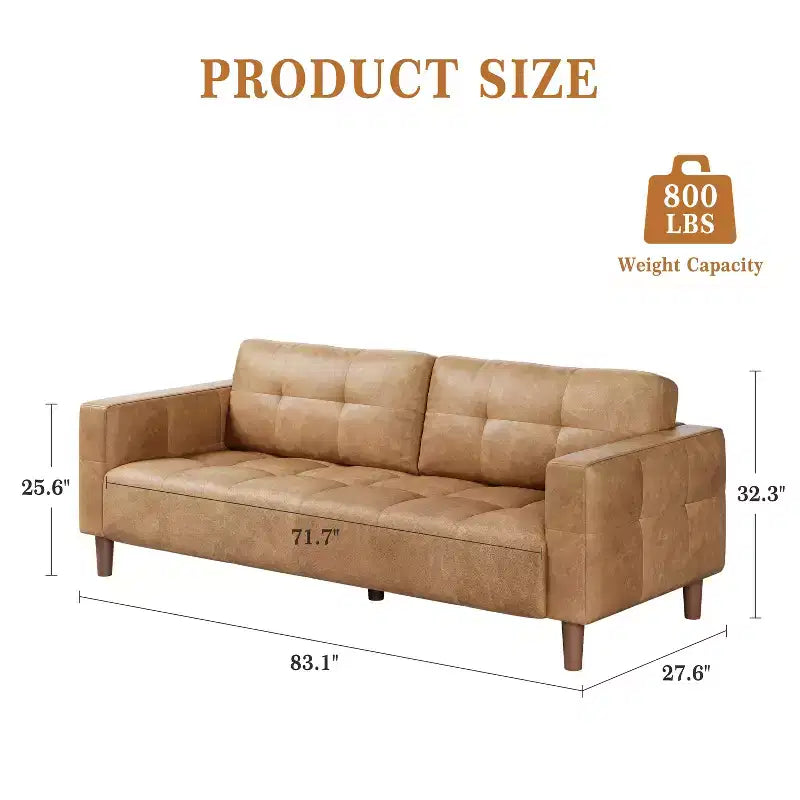 83in Modern Faux Leather 3-Seater Sofa, Deep Seating Couch with Wide Arms, Back Cushions and 2 Pillows for Living Room and Office