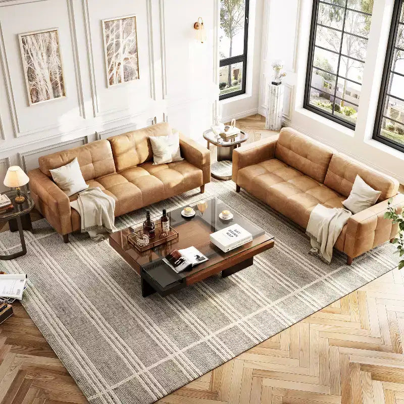 83in Modern Faux Leather 3-Seater Sofa, Deep Seating Couch with Wide Arms, Back Cushions and 2 Pillows for Living Room and Office
