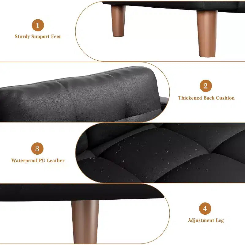 83in Modern Faux Leather 3-Seater Sofa, Deep Seating Couch with Wide Arms, Back Cushions and 2 Pillows for Living Room and Office