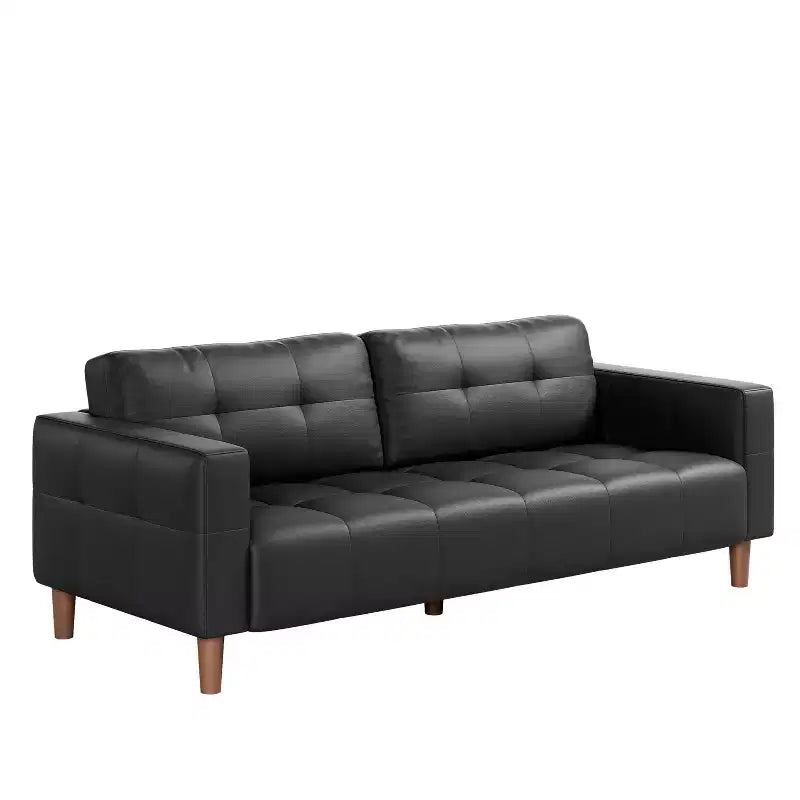 83in Modern Faux Leather 3-Seater Sofa, Deep Seating Couch with Wide Arms, Back Cushions and 2 Pillows for Living Room and Office