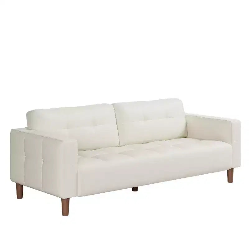 83in Modern Faux Leather 3-Seater Sofa, Deep Seating Couch with Wide Arms, Back Cushions and 2 Pillows for Living Room and Office