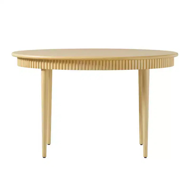 52 Modern Fluted Easy Assembly Oval Solid Oak Wood Dining Table for 4