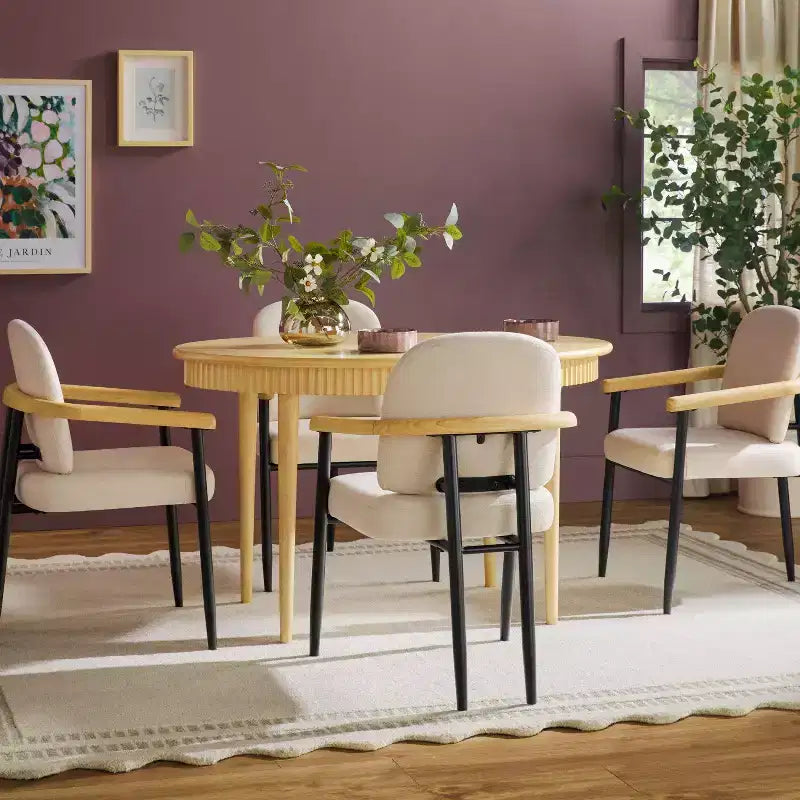 52 Modern Fluted Easy Assembly Oval Solid Oak Wood Dining Table for 4