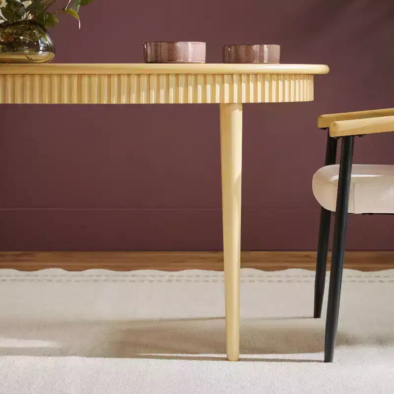 52 Modern Fluted Easy Assembly Oval Solid Oak Wood Dining Table for 4
