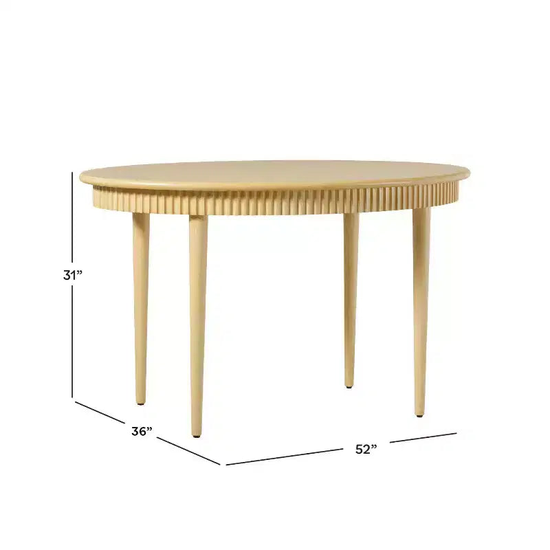 52 Modern Fluted Easy Assembly Oval Solid Oak Wood Dining Table for 4