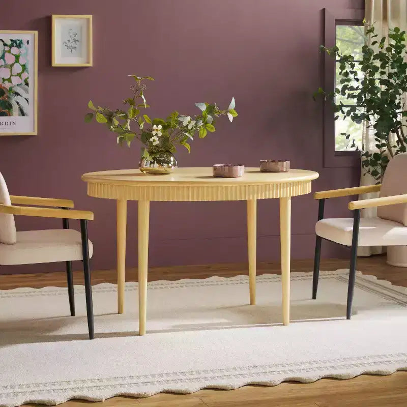 52 Modern Fluted Easy Assembly Oval Solid Oak Wood Dining Table for 4