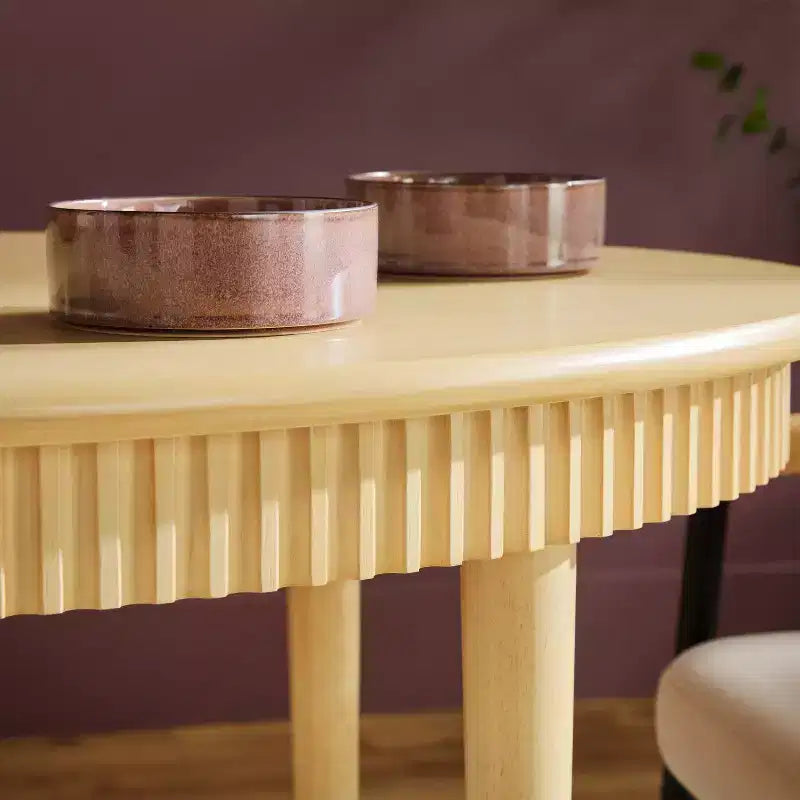 52 Modern Fluted Easy Assembly Oval Solid Oak Wood Dining Table for 4