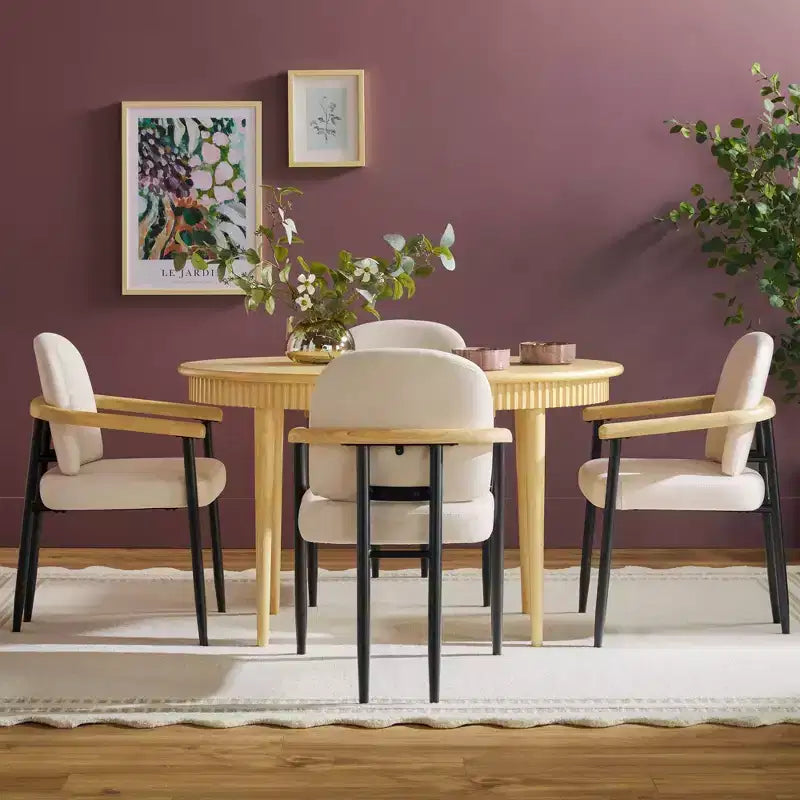 52 Modern Fluted Easy Assembly Oval Solid Oak Wood Dining Table for 4