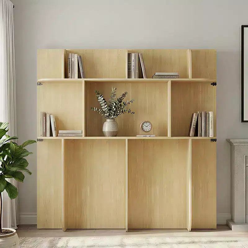 Mjkone 2-in-1 Invisible Murphy Bed with Shelf Storage, Queen Size, Natural Wood (Mattress Not Included)
