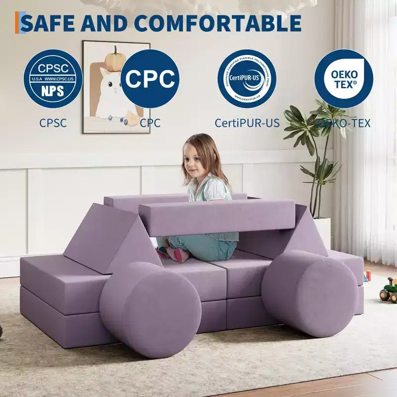 Modular Kids Play Couch, 13Pcs Kids Explorer Couch, Convertible Foam Play Couch for Bedroom and Playroom Furniture, 2 Seat Gray Couch for Kids