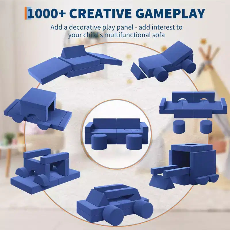 Modular Kids Play Couch, 13Pcs Kids Explorer Couch, Convertible Foam Play Couch for Bedroom and Playroom Furniture, 2 Seat Gray Couch for Kids
