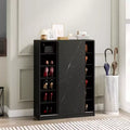 Marble Black Shoe Cabinet With Sliding Door With 6 Tiers Can Hold At Least 30 Pairs Shoes