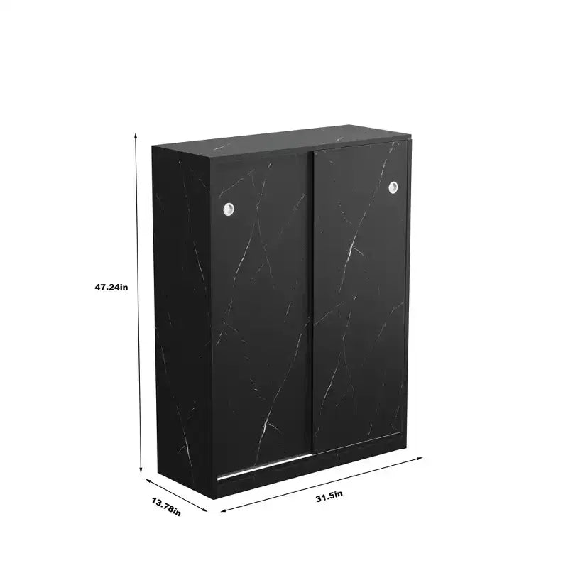 Marble Black Shoe Cabinet With Sliding Door With 6 Tiers Can Hold At Least 30 Pairs Shoes