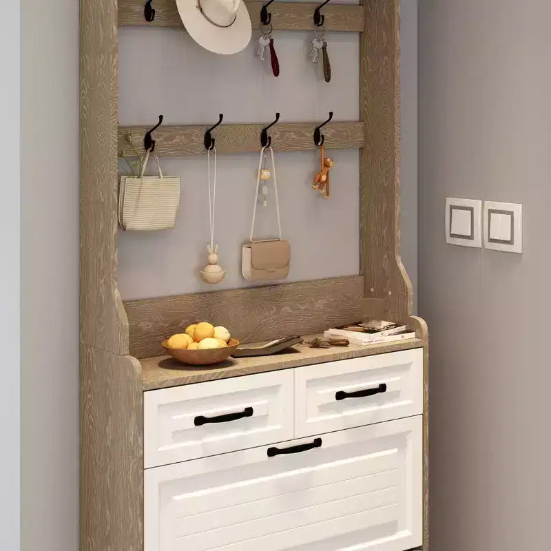 OAK Shoe Cabinet With 3 Doors 2 Drawers With Hanger